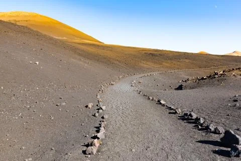 Fascinating vulcanic landscape of the Caldera de los Cuervos, Timanfaya Natio Stock Photos