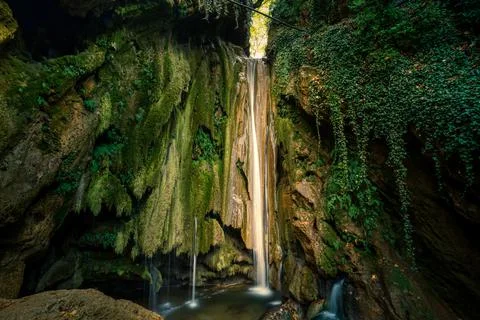 The fascinating waterfall in the forest Stock Photos