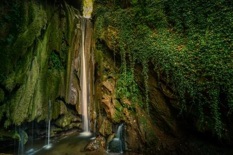 The fascinating waterfall in the forest Stock Photos