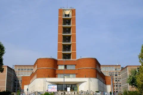 Fascist-era building in red bricks. Stock Photos