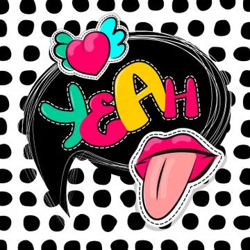 Fashion 90 comic text yeah cloud Stock Illustration