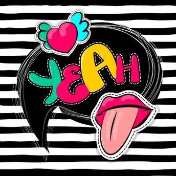 Fashion 90 comic text yeah balloon Stock Illustration