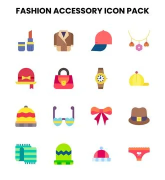 Fashion Accessory Flat Vector Icons Pack Stock Illustration
