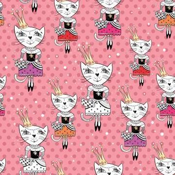 Fashion Cat Vector Pattern Stock Illustration