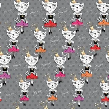 Fashion Cat Vector Pattern Stock Illustration