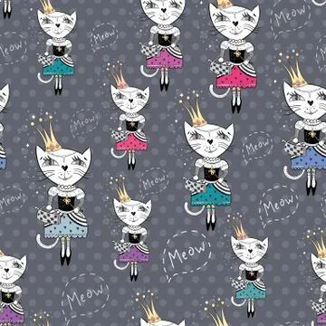 Fashion Cat Vector Pattern Stock Illustration