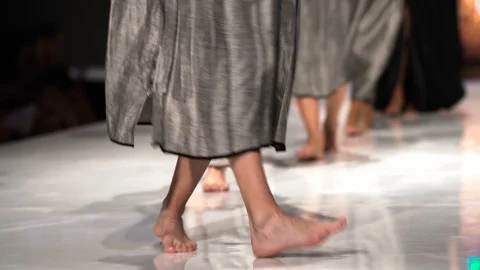 Fashion catwalk runway show female models 4k Stock Footage