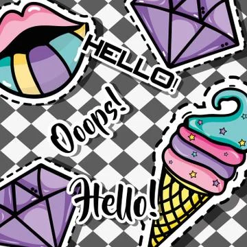 Fashion cute patch background design Illustrazione stock
