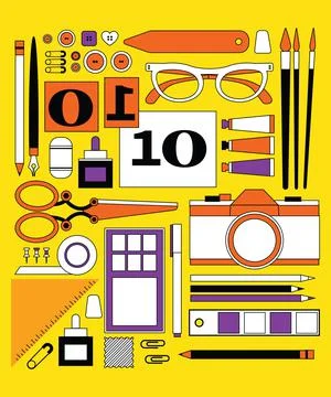 Fashion designer old tools elements Stock Illustration