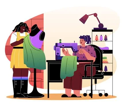 Fashion designers working in studio. Vector illustration Illustrazione stock