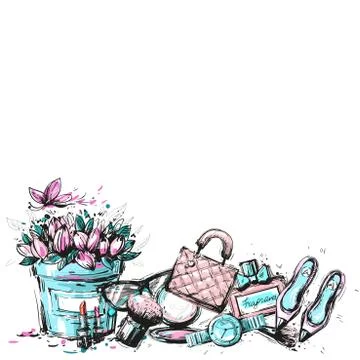 Fashion elements template vector hand drawn digital art Stock Illustration