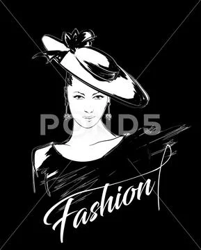 Fashion girls face. Woman face. Hand-drawn fashion model. Girl face in a fash Stock Illustration