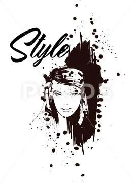 Fashion girls face. Woman face. Hand-drawn fashion model. Vector illustration Stock Illustration