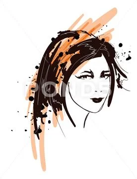 Fashion girls face. Woman face. Hand-drawn fashion model. Vector illustration Stock Illustration