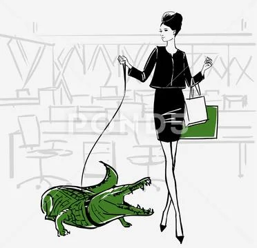 Fashion illustration of a girl with crocodile Stock Photos