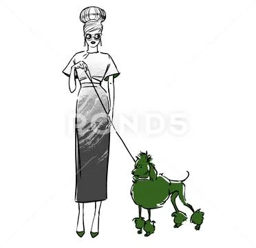 Fashion illustration of a girl with a dog Stock Photos