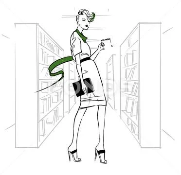 Fashion illustration of a girl in a library Stock Photos