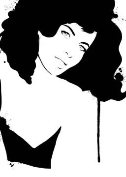 Fashion illustration young woman face. In black and white. With dripping paint. Stock Illustration