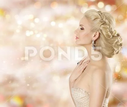 Fashion Model Beauty Portrait, Elegant Woman Jewelry, Beautiful Girl Cosmetic Stock Photos