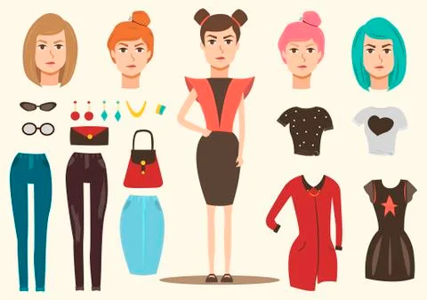 Fashion Model Elements Set 스톡 일러스트