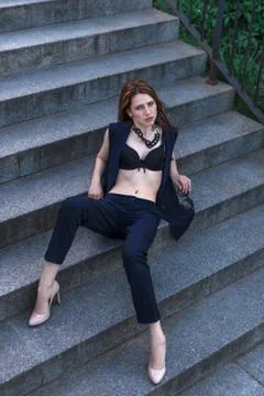 Fashion model posing in a bra Foto stock