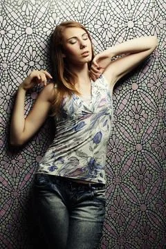 Fashion model posing at studio Stock Photos