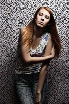 Fashion model posing at studio Stock Photos