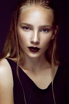 Fashion model is posing in studio for test photo shoot showing different poses Stock Photos