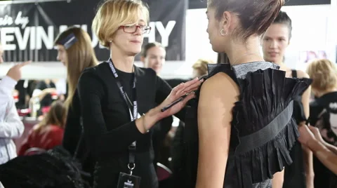 Fashion model prepares in backstage Stock Footage 46378660