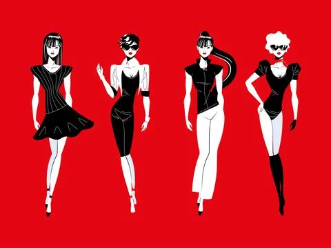 Fashion models posing Stock Illustration