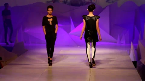 Fashion models walking up and down the runway Stock Footage 2770105