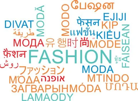 Fashion multilanguage wordcloud background concept Stock Illustration