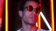 Fashion Neon Portrait Of Man In Sunglasses Stock Footage