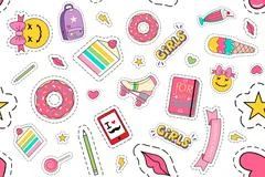 Doodle 90s stickers. Pop art fashion comic badges, trendy cartoon