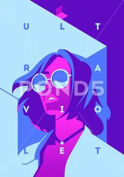 Fashion portrait of a model girl and neon light. Ultraviolet trendy colors Stock Illustration