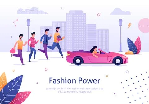 Fashion Power. Beautiful Woman in Pink Car Man Run Stock Illustration