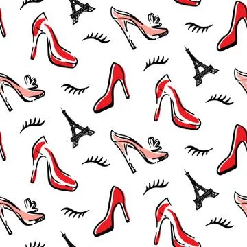 Fashion Seamless pattern background with red shoes Stock Illustration