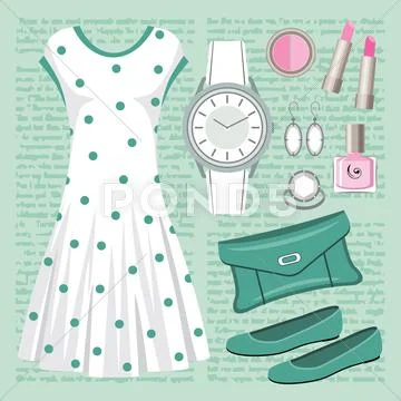 Fashion set in pastel tones with a dress Stock Illustration