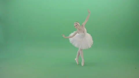 Fashion snow white ballet dancing girl showing swan lake dance on green screen Stock Footage 144448201