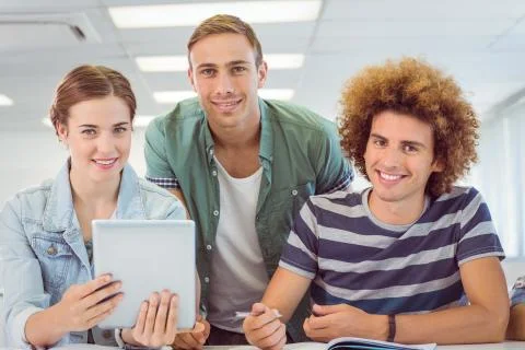 Fashion students using tablet 스톡 사진