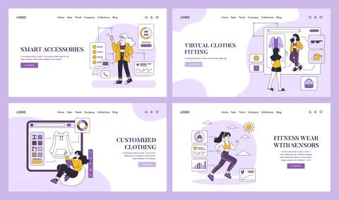 Fashion Technology Evolution set. Featuring smart accessories, virtual clothing Stock Illustration