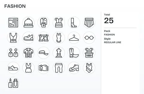 Fashion Vector Icon Toolkit featuring 25 PIXEL Perfect High Resolution Regu.. Stock Illustration