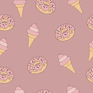 Fashion vector seamless pattern with sweet food ice cream and do Stock Illustration