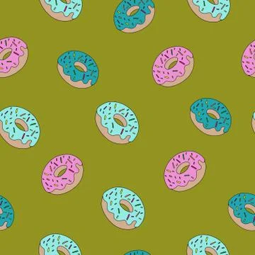 Fashion vector seamless pattern with sweet food donuts Stock Illustration