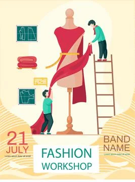 Fashion workshop, custom tailoing concept poster. Sewing studio with designers Stock Illustration