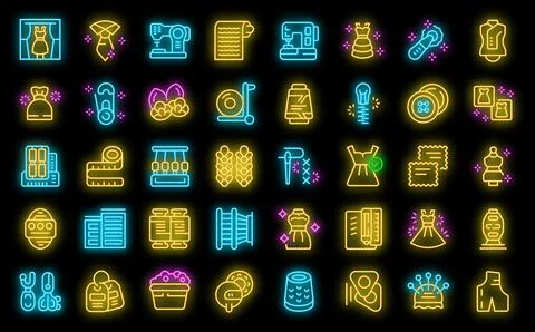 Fashion workshop icons set vector neon Stock Illustration