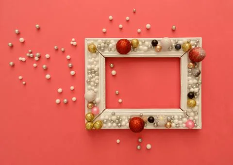 Fashionable and chic New Year's concept. Vintage wooden frame with colorful Stock Photos