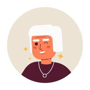 Fashionable elderly lady winking expression 2D vector avatar illustration Ilustración de archivo