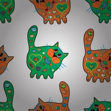 Fashionable fabric pattern. Seamless pattern Print. Vector. Cat image doodles gr Illustrazione stock