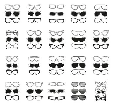 Fashionable glasses simple black vector icons set Stock Illustration